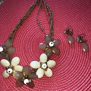 Flower beaded necklace and earring set
